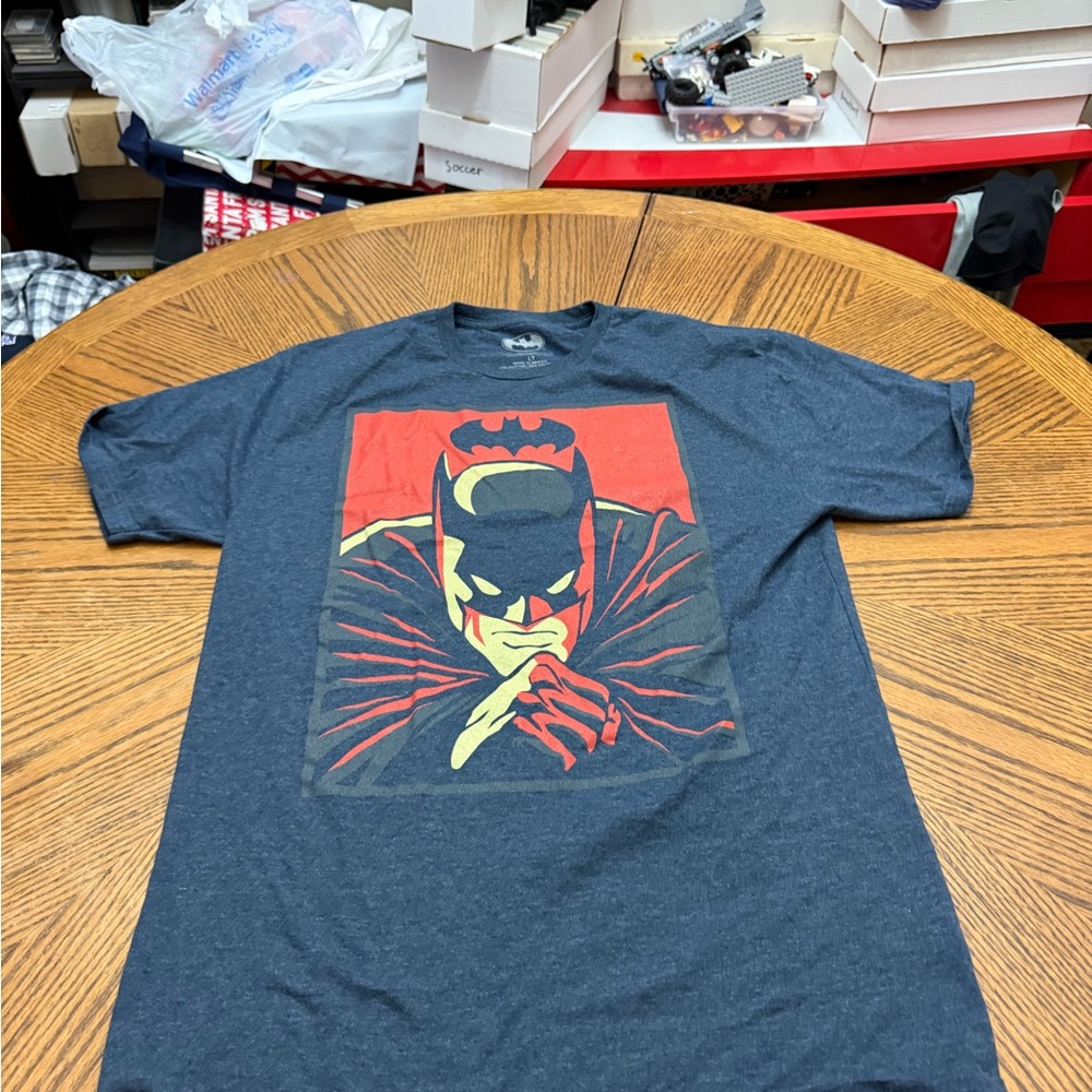 Batman Men's Tee - Charcoal with Red and Yellow